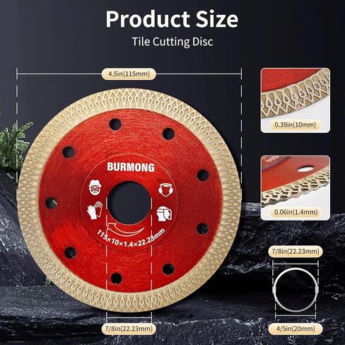 BURMONG Tile Cutting Disc - 4.5" Diamond Saw Blades for Angle Grinder Super Thin Cutting Wheel for Porcelain Ceramic, Granite, Marble, Concrete, Brick, and Stone (3) in Saudi Arabia