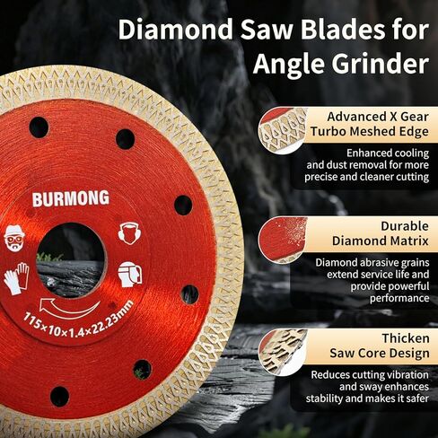 BURMONG Tile Cutting Disc - 4.5" Diamond Saw Blades for Angle Grinder Super Thin Cutting Wheel for Porcelain Ceramic, Granite, Marble, Concrete, Brick, and Stone (3) in Saudi Arabia