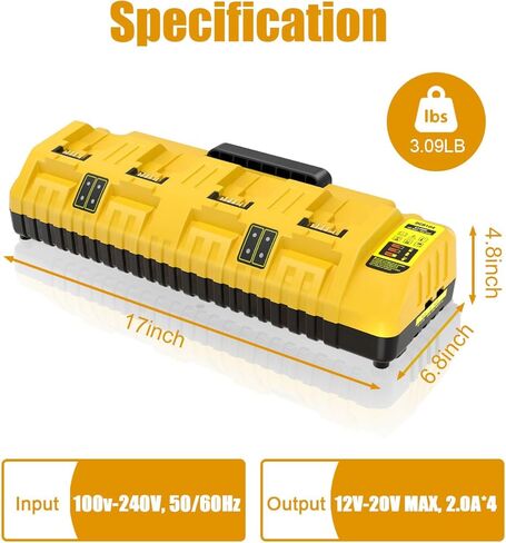 DCB104 4 منافذ استبدال شاحن سريع لمحطة شحن بطارية Dewalt 20V Max، مع منفذي USB، متوافق مع بطارية ليثيوم DeWalt 12V 20V 20V/60V DCB120 DCB204 DCB206 DCB208 DCB606 in Kuwait