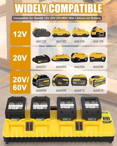 DCB104 4 منافذ استبدال شاحن سريع لمحطة شحن بطارية Dewalt 20V Max، مع منفذي USB، متوافق مع بطارية ليثيوم DeWalt 12V 20V 20V/60V DCB120 DCB204 DCB206 DCB208 DCB606 in Kuwait