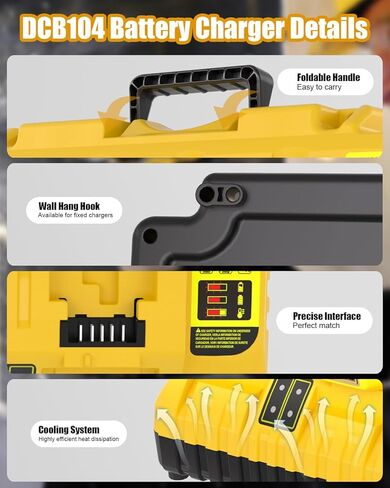 DCB104 4 منافذ استبدال شاحن سريع لمحطة شحن بطارية Dewalt 20V Max، مع منفذي USB، متوافق مع بطارية ليثيوم DeWalt 12V 20V 20V/60V DCB120 DCB204 DCB206 DCB208 DCB606 in Kuwait