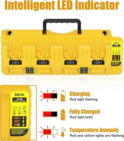 DCB104 4 منافذ استبدال شاحن سريع لمحطة شحن بطارية Dewalt 20V Max، مع منفذي USB، متوافق مع بطارية ليثيوم DeWalt 12V 20V 20V/60V DCB120 DCB204 DCB206 DCB208 DCB606 in Kuwait