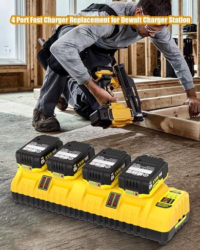 DCB104 4 منافذ استبدال شاحن سريع لمحطة شحن بطارية Dewalt 20V Max، مع منفذي USB، متوافق مع بطارية ليثيوم DeWalt 12V 20V 20V/60V DCB120 DCB204 DCB206 DCB208 DCB606 in Kuwait
