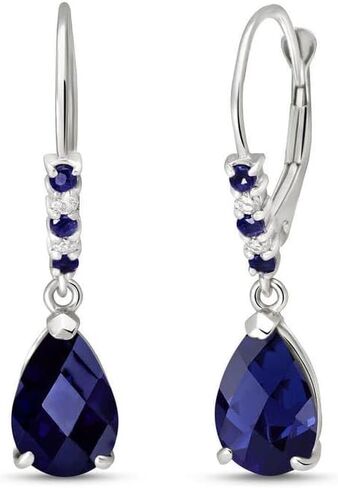 Galaxy Gold GG 14k White Gold Leverback Earrings with Natural Diamonds and Sapphires in Saudi Arabia