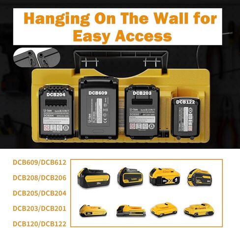 محطة شحن البطاريات المتعددة DCB104 | شاحن سريع بأربعة منافذ متوافق مع بطاريات DeWalt 12V/20V MAX و60V MAX Flex Lithium Ion Baterías (DCB120، DCB203، DCB205، DCB206، DCB609) وCargador Carga Rapida in Kuwait