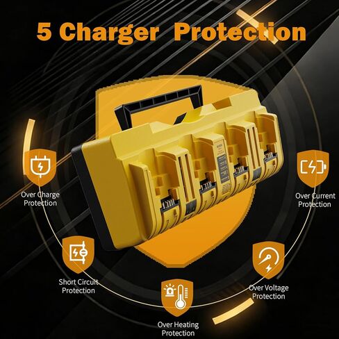 محطة شحن البطاريات المتعددة DCB104 | شاحن سريع بأربعة منافذ متوافق مع بطاريات DeWalt 12V/20V MAX و60V MAX Flex Lithium Ion Baterías (DCB120، DCB203، DCB205، DCB206، DCB609) وCargador Carga Rapida in Kuwait
