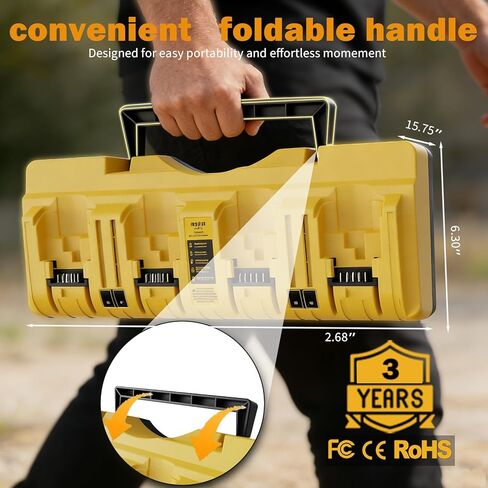 محطة شحن البطاريات المتعددة DCB104 | شاحن سريع بأربعة منافذ متوافق مع بطاريات DeWalt 12V/20V MAX و60V MAX Flex Lithium Ion Baterías (DCB120، DCB203، DCB205، DCB206، DCB609) وCargador Carga Rapida in Kuwait