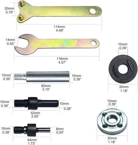 Electric Drill to Angle Grinder Adapter Kit – 6 mm & 10 mm Variable Shaft Mandrel with 2 Spanners, Flange Nuts & Extension Rod – Convert Drill for Cutting, Polishing & Sanding in Kuwait