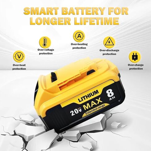 4 Packs 8000mAh Replacement for Dewalt 20V Max Battery Lithium-ion Compatible with DCB201 DCB200 DCB206 DCB207 and 20V Cordless Power Tools in Kuwait
