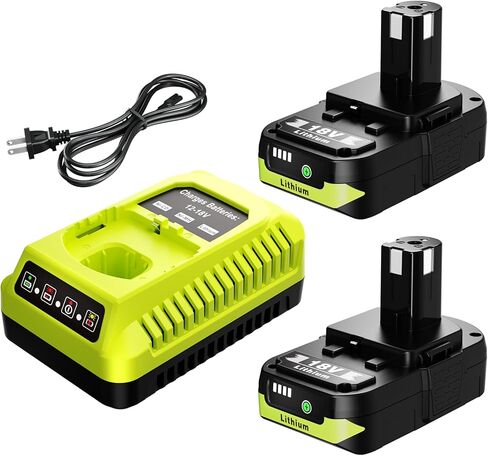 2 حزمة 3600 مللي أمبير في الساعة لمجموعة بطارية وشاحن Ryobi 18 فولت، بديل لبطارية وشاحن Ryobi 18 فولت، متوافق مع بطارية ليثيوم أيون Ryobi 18 فولت P102 P103 P104 P105 P107 P108 P109 P122 in Kuwait