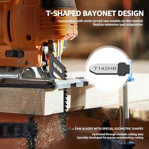 15 Pcs Jigsaw Blades for Wood, T142HB Flush Cutting Jig Saw Blade with Triple Ground Teeth, SK5 High Carbon Steel Special Shape T Shank Curved Cutting Tool for Cork Fiberboard in Kuwait