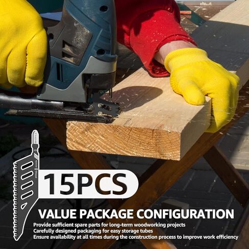 15 Pcs Jigsaw Blades for Wood, T142HB Flush Cutting Jig Saw Blade with Triple Ground Teeth, SK5 High Carbon Steel Special Shape T Shank Curved Cutting Tool for Cork Fiberboard in Kuwait