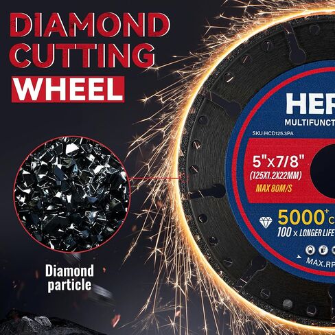 HERZO Diamond Cutting Wheel 5" x 7/8 Inch for Metal, Carbide Cut Off Wheels with 5000+ Cuts on Rebar, Steel, Iron and INOX-3 Pack in Saudi Arabia