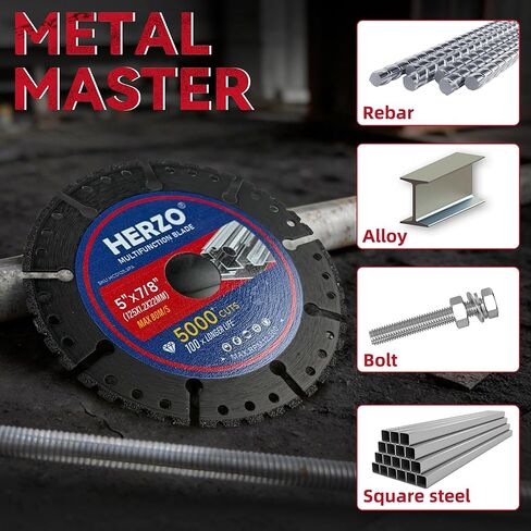 HERZO Diamond Cutting Wheel 5" x 7/8 Inch for Metal, Carbide Cut Off Wheels with 5000+ Cuts on Rebar, Steel, Iron and INOX-3 Pack in Saudi Arabia