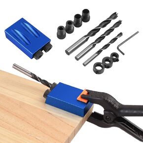 14Pcs Pocket Hole Jig Kit, Aluminum Inclined Hole Fixture with 6/8/10mm Drill Guides - 15 Degree Woodworking Angle Drilling Holes Tool for Carpenter Joinery and Wood Projects in Saudi Arabia
