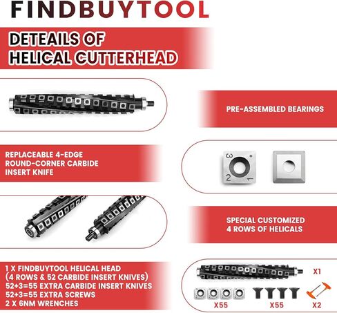 FINDBUYTOOL رأس قاطع حلزوني لماكيتا 2012NB مقاس 12 بوصة مع 52 إدراج كربيد، ضوضاء منخفضة، لمسة نهائية فائقة، استبدال سهل ومتين in Kuwait