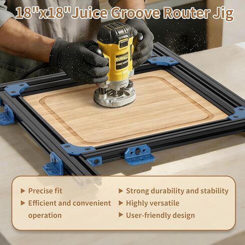 Juice Groove Router Jig,Adjustable Juice Groove Jig for Cutting Board Up to 18"x18",Versatile Variable Router Jig with Corner Radius Guides Included,Effortlessly Cuts Square,Round & Triangle Grooves in Kuwait