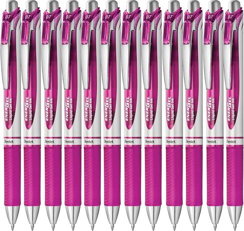 Pentel Energel Retractable Liquid Ambens ، Medium Point ، 0.7 مم ، برميل فضية ، 12 أقلام الحبر الأسود ، أقلام الكتابة في نهاية المطاف ، أفضل أقلام كتابة للمكتب والمدرسة والصحافة ، حزمة 12 in Saudi Arabia