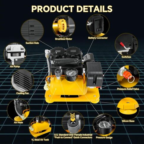 Cordless Air Compressor Compatible with Dewalt 20V Battery, 0.26-Gallon Capacity, Oil-Free, Ultra Quiet Portable Air Compressor, 65 dB Noise Level Electric Air Compressor in Kuwait