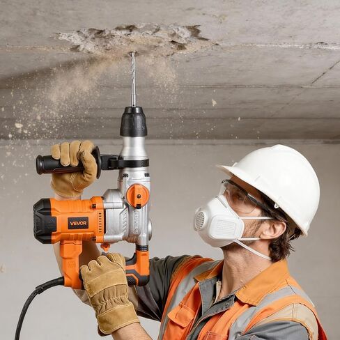 مثقاب مطرقة دوارة VEVOR، 1-1/8 بوصة SDS-Plus مطرقة دوارة كهربائية شديدة التحمل، بما في ذلك 3 لقم ثقب، إزميل مسطح، إزميل مدبب، شحم، فرشاة، وحقيبة حمل، للخرسانة والبناء in Kuwait