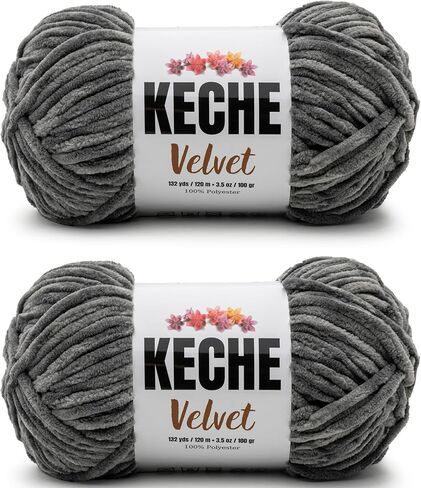 Keche Velvet Yarn for Crocheting ، ناعم Chenille Baby Blanket Amigurumi Yarn 2x100 Gr (2x132 yds) (2 skeins) (أسود) in Saudi Arabia
