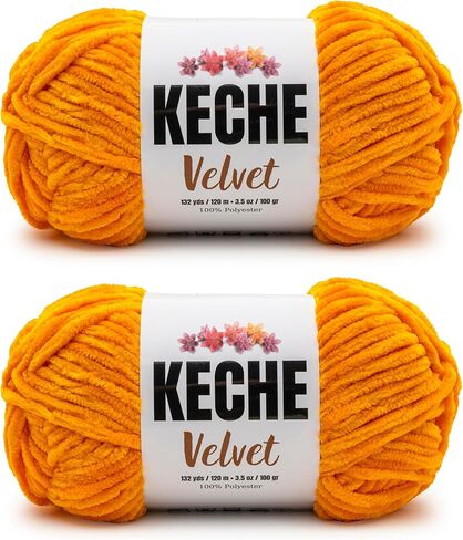 Keche Velvet Yarn for Crocheting, Soft Chenille Bulky Baby Blanket Amigurumi Yarn 2x100 gr (2x132 yds) (2 Skeins) (Black) in Kuwait