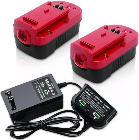 2 حزم 4500 مللي أمبير HPB18 Ni-Mh 18 فولت بطارية وشاحن لبلاك اند ديكر 9.6V-18V Ni-Cd&Ni-Mh بطارية متوافقة مع بطارية بلاك اند ديكر 18 فولت HPB18 244760-00 A1718 FS18FL FSB18 أدوات (أحمر) in Kuwait