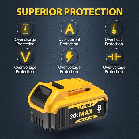 4 عبوات بديلة بقدرة 8000 مللي أمبير في الساعة لبطارية DeWalt 20V Max - متوافقة مع DCB206 DCB200 DCB201 DCB207 DCB203 DCB205، تناسب أدوات أيونات الليثيوم والشواحن الأصلية ببطارية 20 فولت in Kuwait