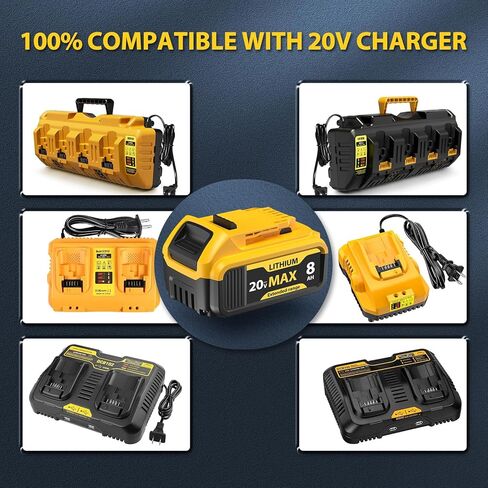 4 عبوات بديلة بقدرة 8000 مللي أمبير في الساعة لبطارية DeWalt 20V Max - متوافقة مع DCB206 DCB200 DCB201 DCB207 DCB203 DCB205، تناسب أدوات أيونات الليثيوم والشواحن الأصلية ببطارية 20 فولت in Kuwait
