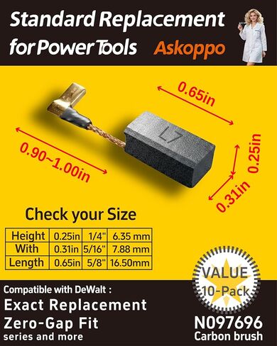 N097696 (10-Pack) Carbon Brushes, Carbones para DeWALT DWE4120 DWE4011 DWE4012 DWE4100 Angle Grinder Replacement - Askoppo in Kuwait