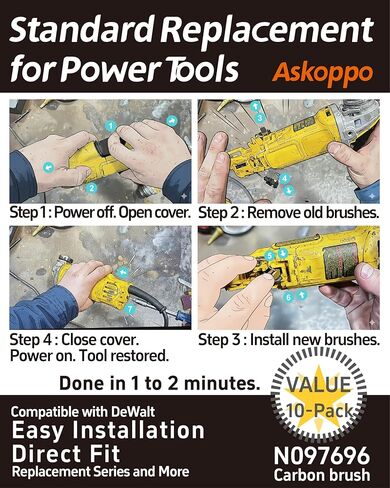 N097696 (10-Pack) Carbon Brushes, Carbones para DeWALT DWE4120 DWE4011 DWE4012 DWE4100 Angle Grinder Replacement - Askoppo in Kuwait