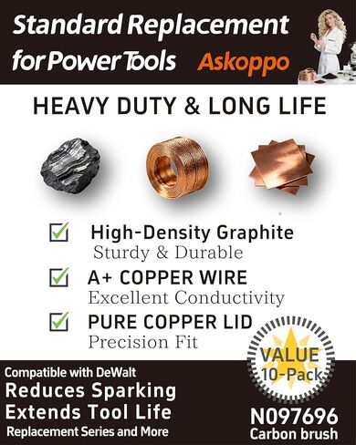 N097696 (10-Pack) Carbon Brushes, Carbones para DeWALT DWE4120 DWE4011 DWE4012 DWE4100 Angle Grinder Replacement - Askoppo in Kuwait