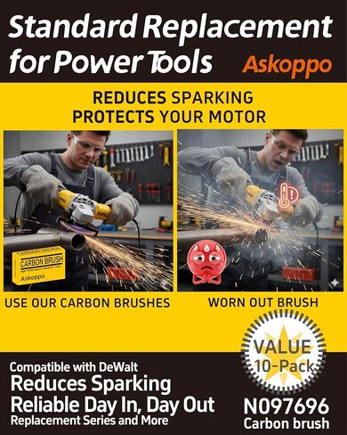 N097696 (10-Pack) Carbon Brushes, Carbones para DeWALT DWE4120 DWE4011 DWE4012 DWE4100 Angle Grinder Replacement - Askoppo in Kuwait