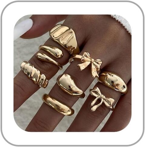 Chunky Gold Rings for Women Stacking Knuckle Rings Set Open Adjustable Statement Thumb Ring Set Irregular Geometric Ring Fashion Jewelry Gift for Women in Saudi Arabia