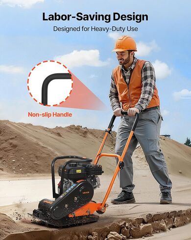 ضاغط الألواح VEVOR، محرك غاز 6.5 HP 196CC، ماكينة الدك الأرضية الاهتزازية 5600 VPM، قوة الضغط 2360 رطل، لوحة 20.1 × 15 بوصة، ضاغط المشي خلف المناظر الطبيعية للرصف، الأسفلت، الأساس، التربة in Kuwait