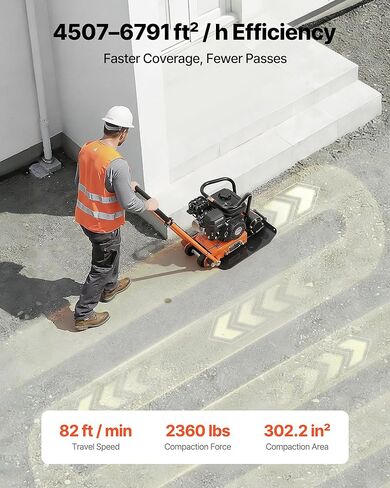 ضاغط الألواح VEVOR، محرك غاز 6.5 HP 196CC، ماكينة الدك الأرضية الاهتزازية 5600 VPM، قوة الضغط 2360 رطل، لوحة 20.1 × 15 بوصة، ضاغط المشي خلف المناظر الطبيعية للرصف، الأسفلت، الأساس، التربة in Kuwait