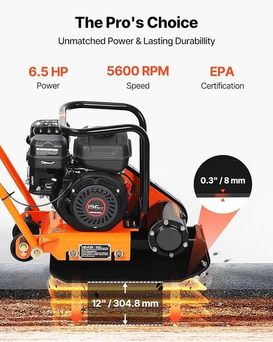 ضاغط الألواح VEVOR، محرك غاز 6.5 HP 196CC، ماكينة الدك الأرضية الاهتزازية 5600 VPM، قوة الضغط 2360 رطل، لوحة 20.1 × 15 بوصة، ضاغط المشي خلف المناظر الطبيعية للرصف، الأسفلت، الأساس، التربة in Kuwait