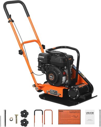 ضاغط الألواح VEVOR، محرك غاز 6.5 HP 196CC، ماكينة الدك الأرضية الاهتزازية 5600 VPM، قوة الضغط 2360 رطل، لوحة 20.1 × 15 بوصة، ضاغط المشي خلف المناظر الطبيعية للرصف، الأسفلت، الأساس، التربة in Kuwait