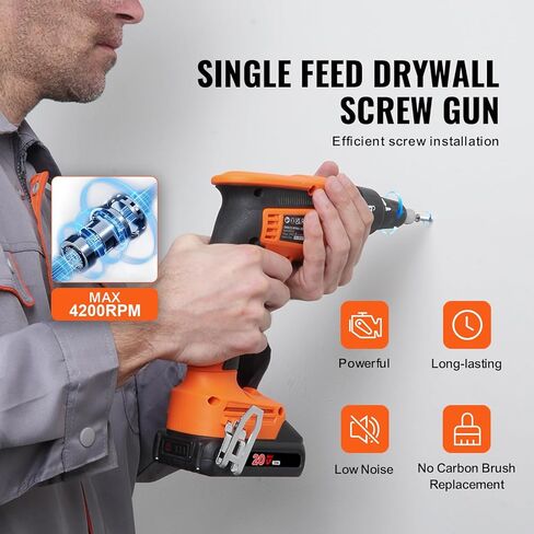 Brushless Drywall Screw Gun 20V Max Cordless 4200RPM Kit Includes 2 Battery Packs Charger Belt Clip Tool Bag LED Light Adjustable in Kuwait
