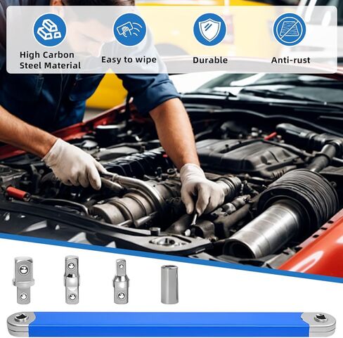 15 Inch Offset Extension Wrench, Impact Ready Socket Wrench Extender Tool Set with Versatile 1/2", 1/4" and 3/8" Square Drive Adapters, Universal Extensions Wrench for Tight Place in Kuwait