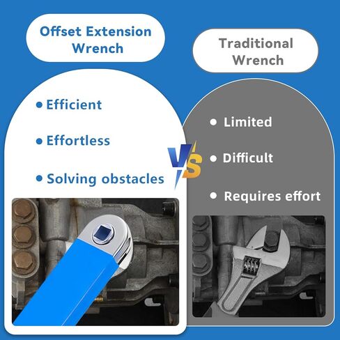 15 Inch Offset Extension Wrench, Impact Ready Socket Wrench Extender Tool Set with Versatile 1/2", 1/4" and 3/8" Square Drive Adapters, Universal Extensions Wrench for Tight Place in Kuwait