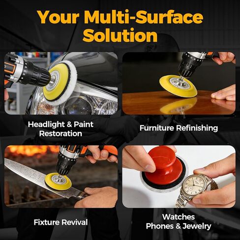 136 قطعة من أقراص الصنفرة الرطبة/الجافة مقاس 3 بوصات ومجموعة التلميع، 60-10000 حبيبة من كربيد السيليكون ومنصات حلقة مع وسادة يد للحفر أو الاستخدام اليدوي، وتجديد المصابيح الأمامية، والخشب، والمعادن، والزجاج، والراتنج in Kuwait