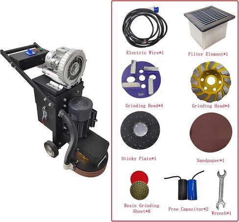 Electric Concrete Floor Grinder Ground Polishing Machine with 20L Vacuum Dust Collector Concrete Surface Grinder 4 Grinding Discs for Old Ground Restoration 220V in Kuwait