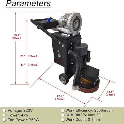 Electric Concrete Floor Grinder Ground Polishing Machine with 20L Vacuum Dust Collector Concrete Surface Grinder 4 Grinding Discs for Old Ground Restoration 220V in Kuwait