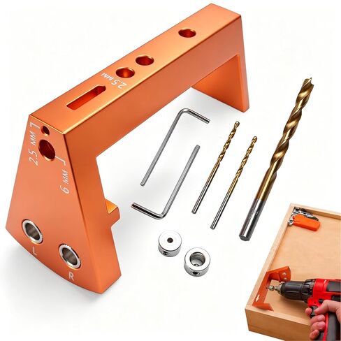 Undermount Drawer Slide Drilling Guide Kit Compatible with Blum Tandem, Drawer Slide Kit Includes Aluminum Alloy Angle Guide, 6mm & 2.5mm Brad Point Drill bits, Stop Collars, and hex Wrench in Kuwait