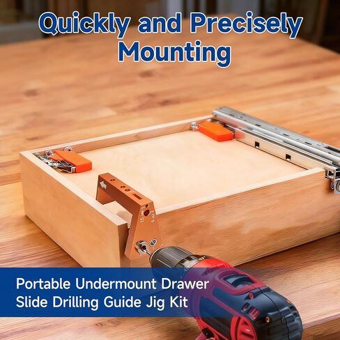 Undermount Drawer Slide Drilling Guide Kit Compatible with Blum Tandem, Drawer Slide Kit Includes Aluminum Alloy Angle Guide, 6mm & 2.5mm Brad Point Drill bits, Stop Collars, and hex Wrench in Kuwait