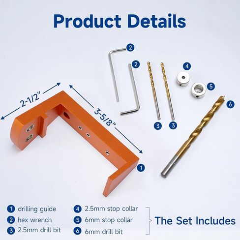 Undermount Drawer Slide Drilling Guide Kit Compatible with Blum Tandem, Drawer Slide Kit Includes Aluminum Alloy Angle Guide, 6mm & 2.5mm Brad Point Drill bits, Stop Collars, and hex Wrench in Kuwait