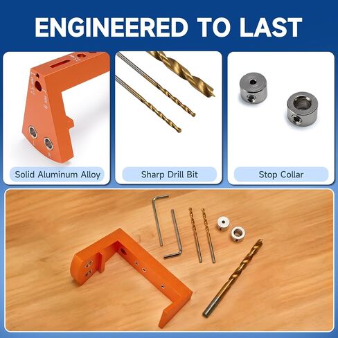 Undermount Drawer Slide Drilling Guide Kit Compatible with Blum Tandem, Drawer Slide Kit Includes Aluminum Alloy Angle Guide, 6mm & 2.5mm Brad Point Drill bits, Stop Collars, and hex Wrench in Kuwait