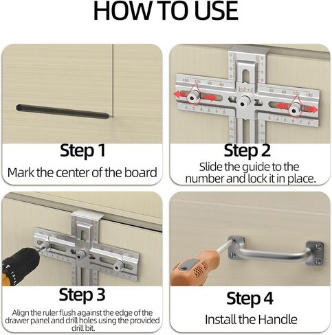 Imbot Cabinet Hardware Doweling Jig، مقبض خزانة من الفولاذ المقاوم للصدأ، قالب مقبض خزانة قابل للتعديل، دليل حفر النجارة الدقيق للمقابض والمقابض والسحب in Kuwait