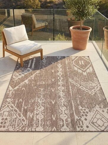 Rugs.com سجادة مجموعة بوهيمية خارجية - سجادة مسطحة باللون الرمادي بطول 6 أقدام مثالية للممرات والمداخل in Saudi Arabia